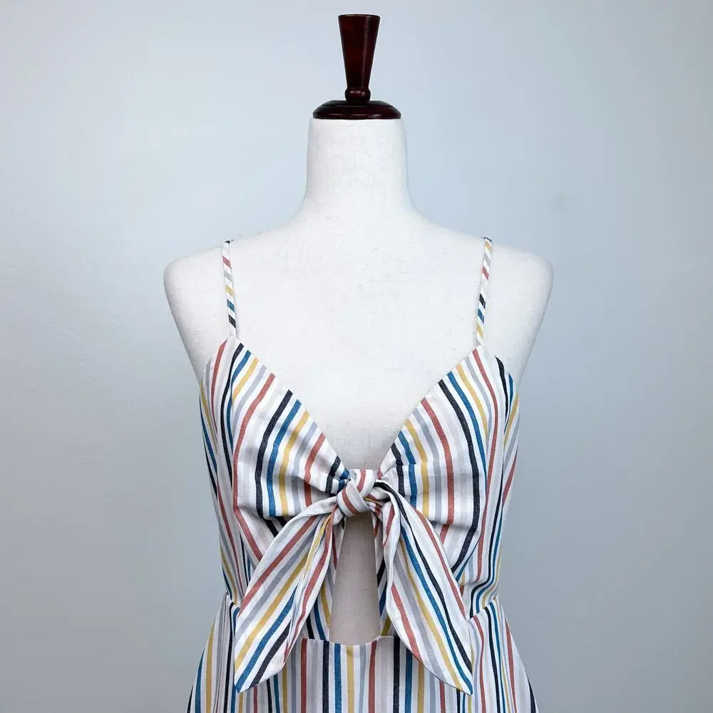 Altar'd State Beachy Coastal Striped Bowtie Front Strappy Mini Dress MEDIUM - Picture 2 of 8